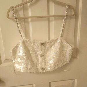 Anthropologie Elliat crop white sequin top Size L